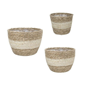 3Pc Woven Indoor Plant Pot Cover With Internal Plastic Lining